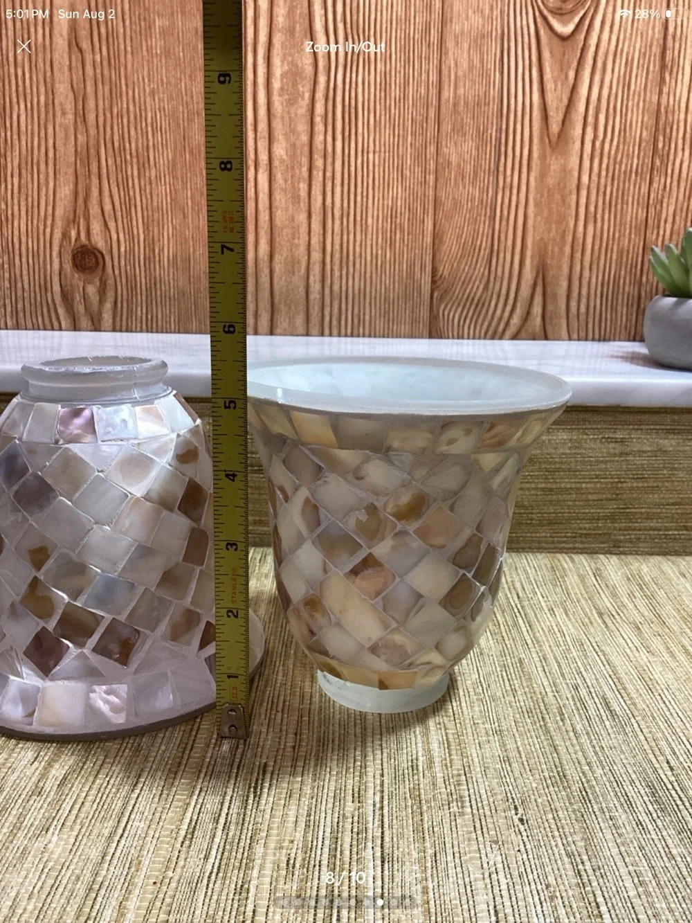 Mother-of-Pearl Mosaic Glass Votive Holders - Set of 2, Ivory and Pearl Damage
